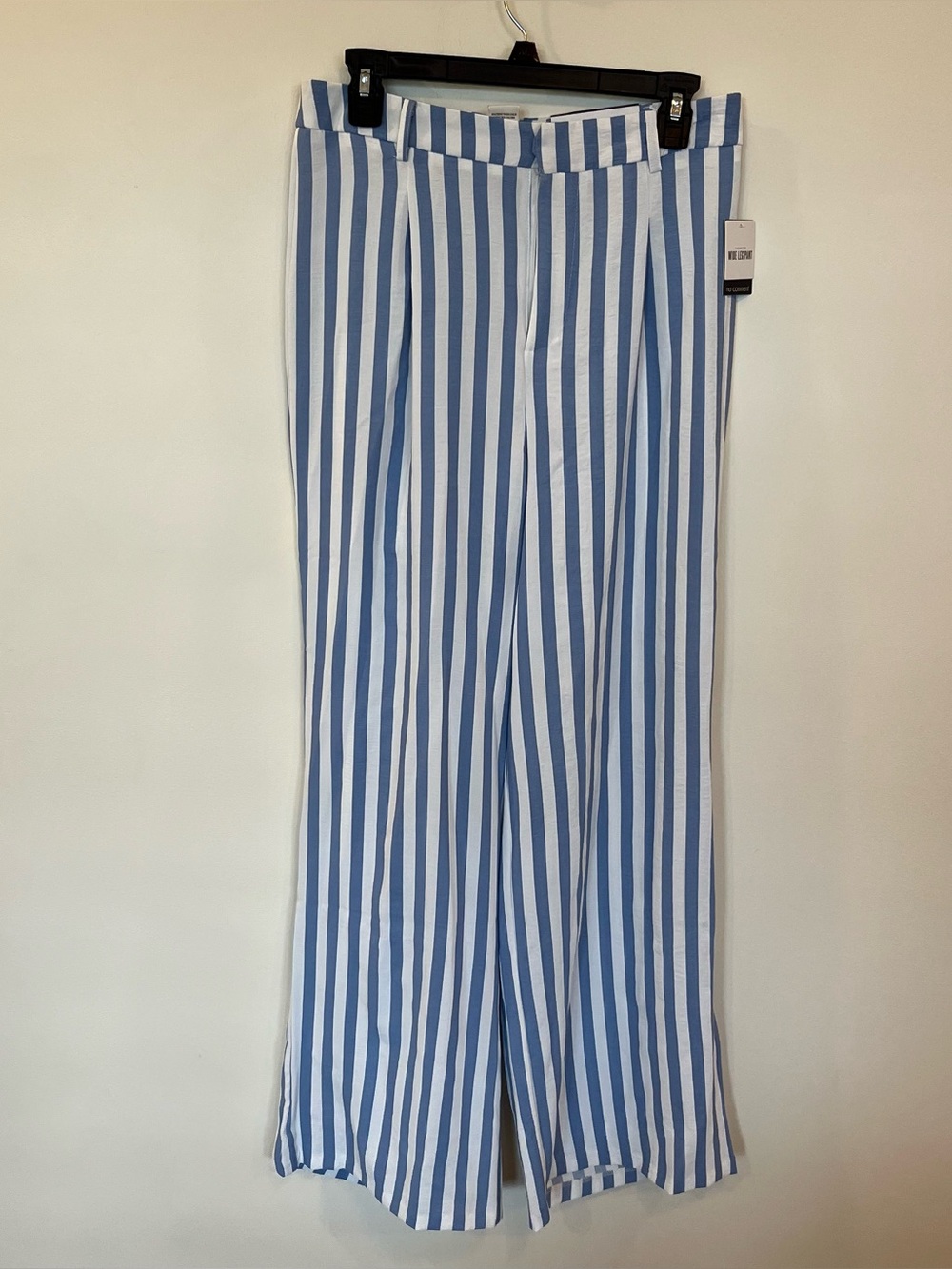 Womens Wide Leg Pants Blue White Striped High Rise Pleated Coastal Nautical M